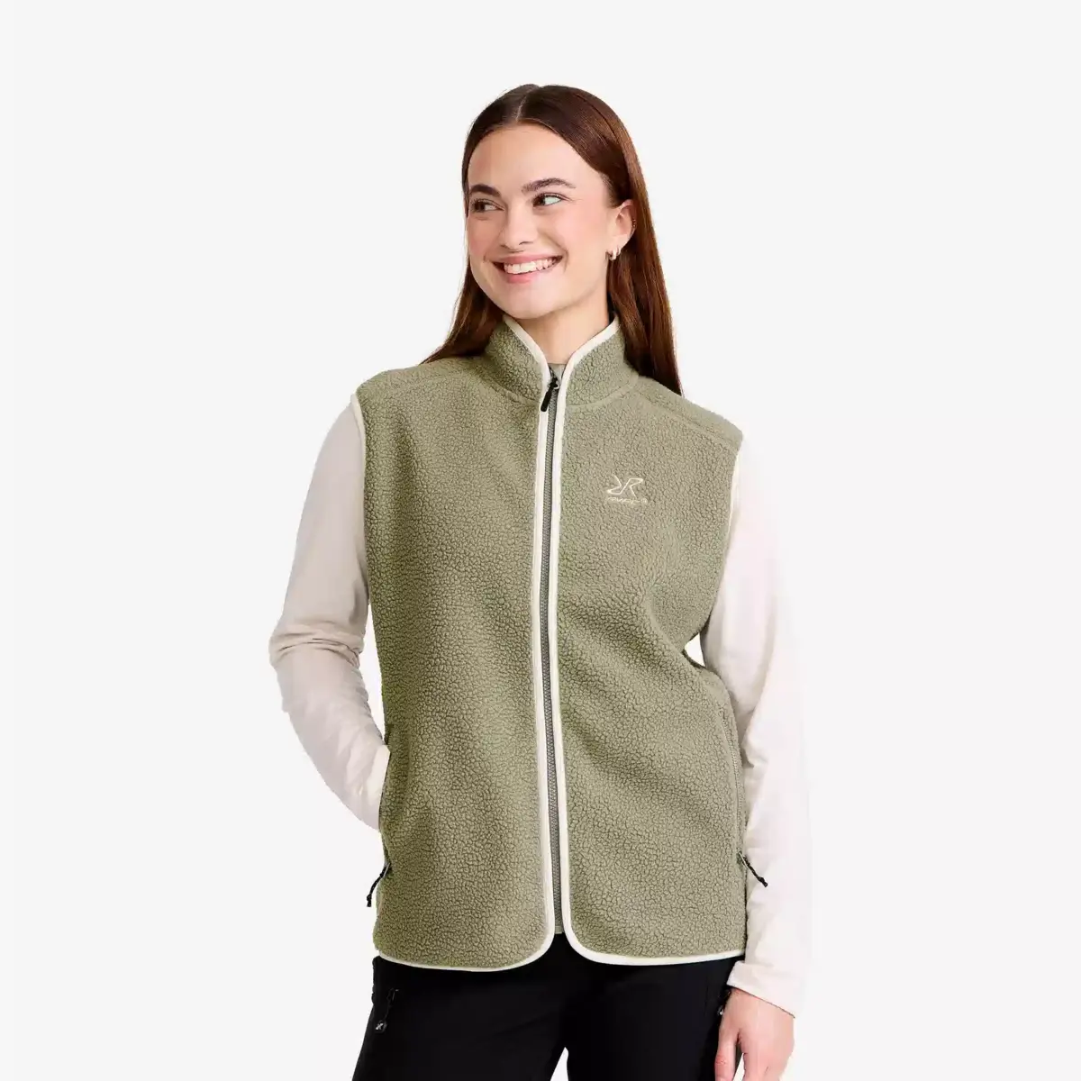 Canyon Full-zip Pile Fleece Vest Women Vetiver Green/Oatmeal