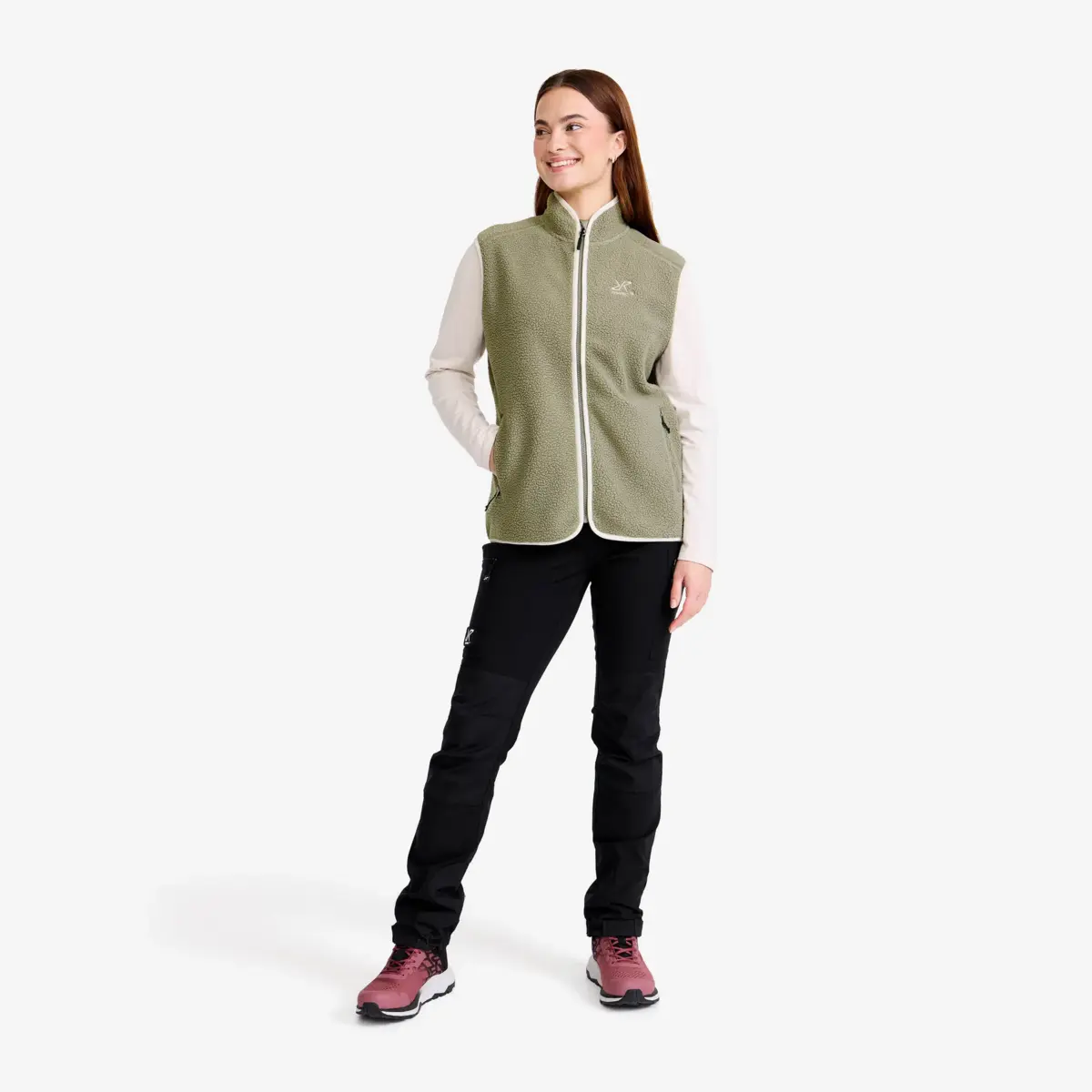 Canyon Full-zip Pile Fleece Vest Women Vetiver Green/Oatmeal