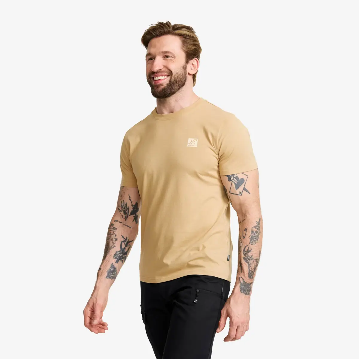 Easy Graphic Logo T-shirt Slim Fit för män, safari beige