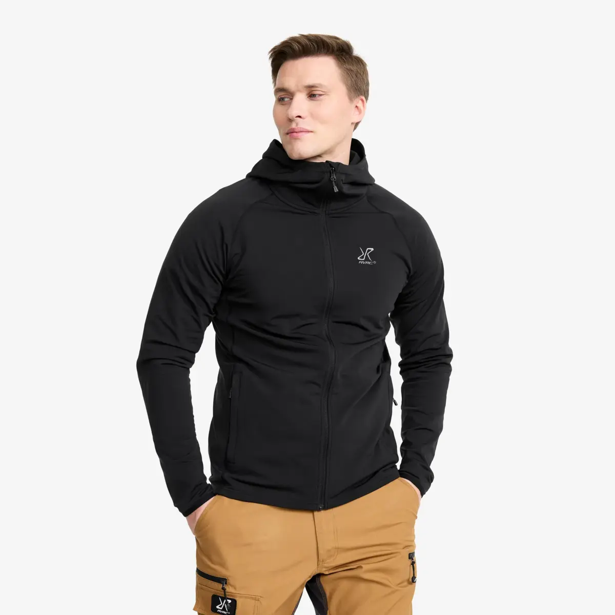 Evolution Light Stretch Fleece Hoodie Herr Svart