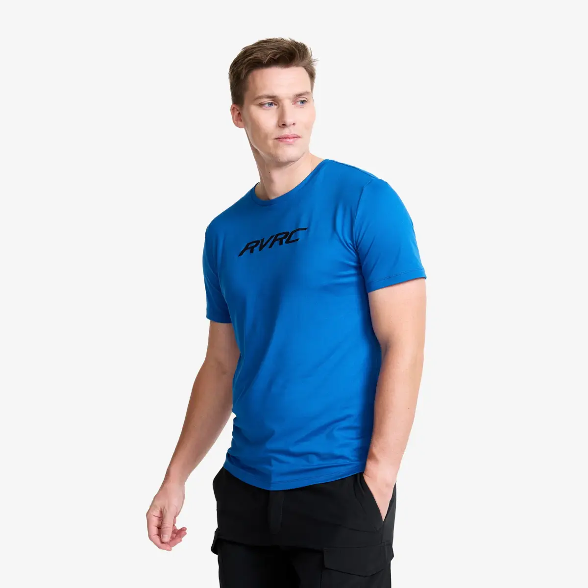 Mission Logo Slim Fit T-shirt för män, klassiskt blå