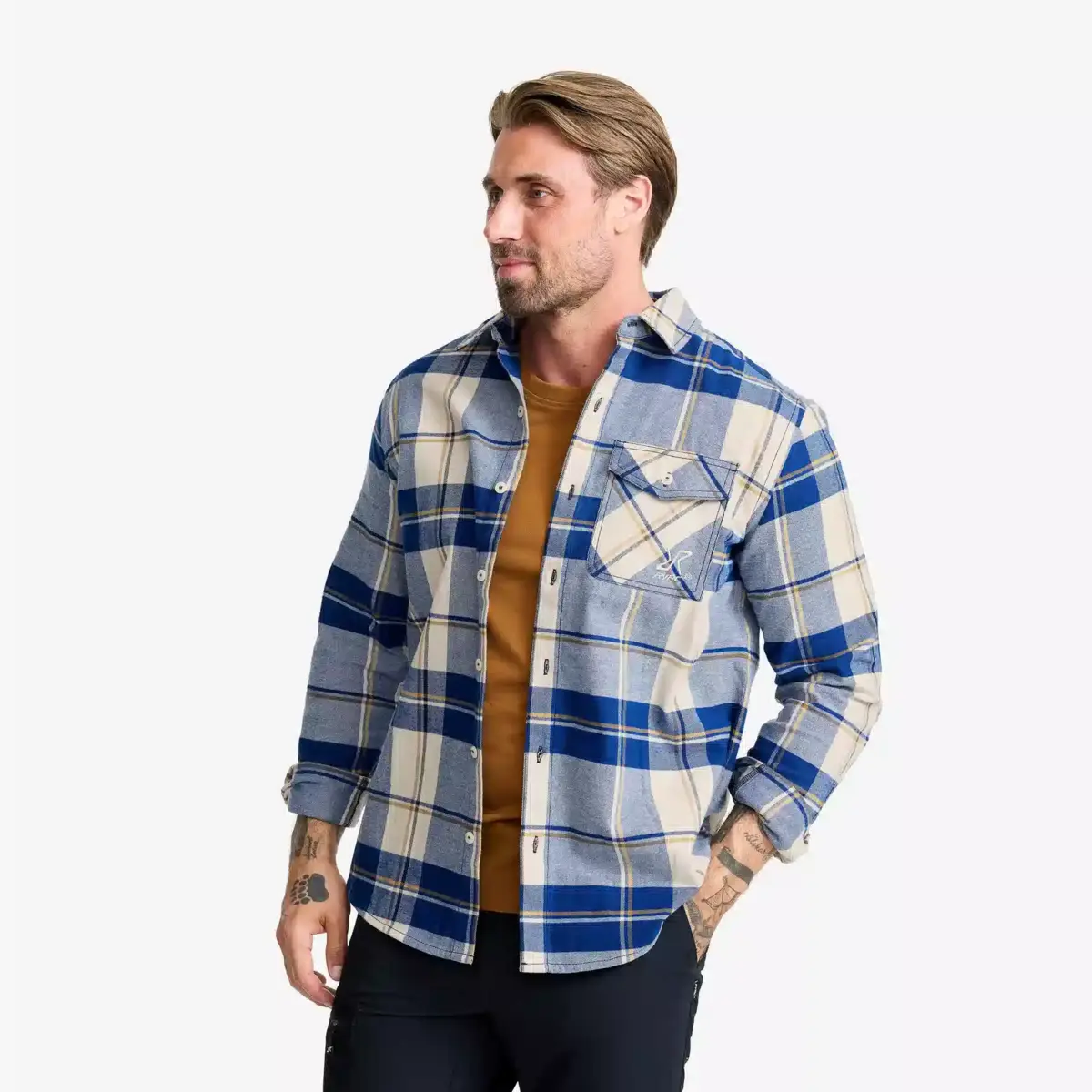 Nevada flanellskjorta för män, mörkblå/havregrå