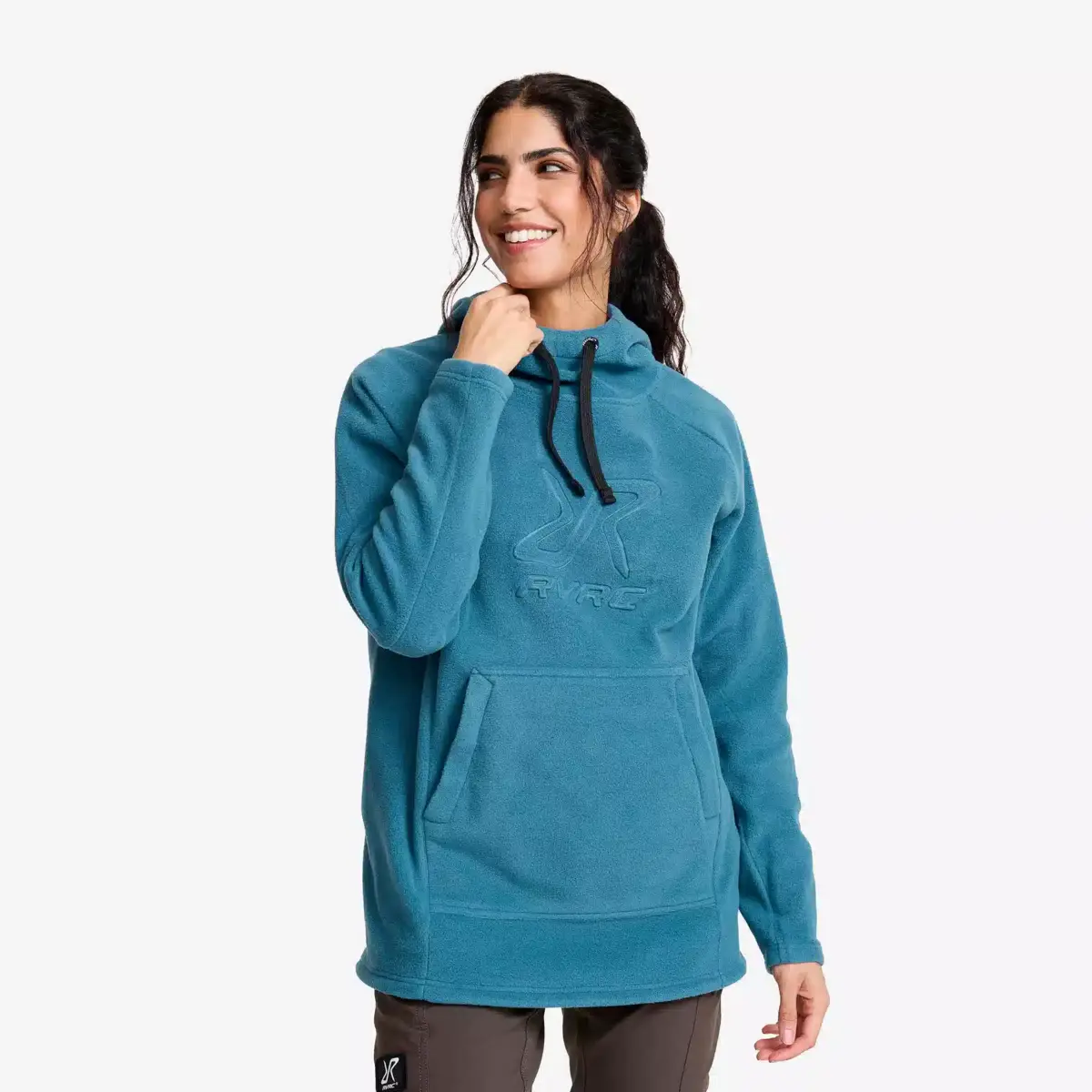 Polar fleece-hoodie  dam blå aska