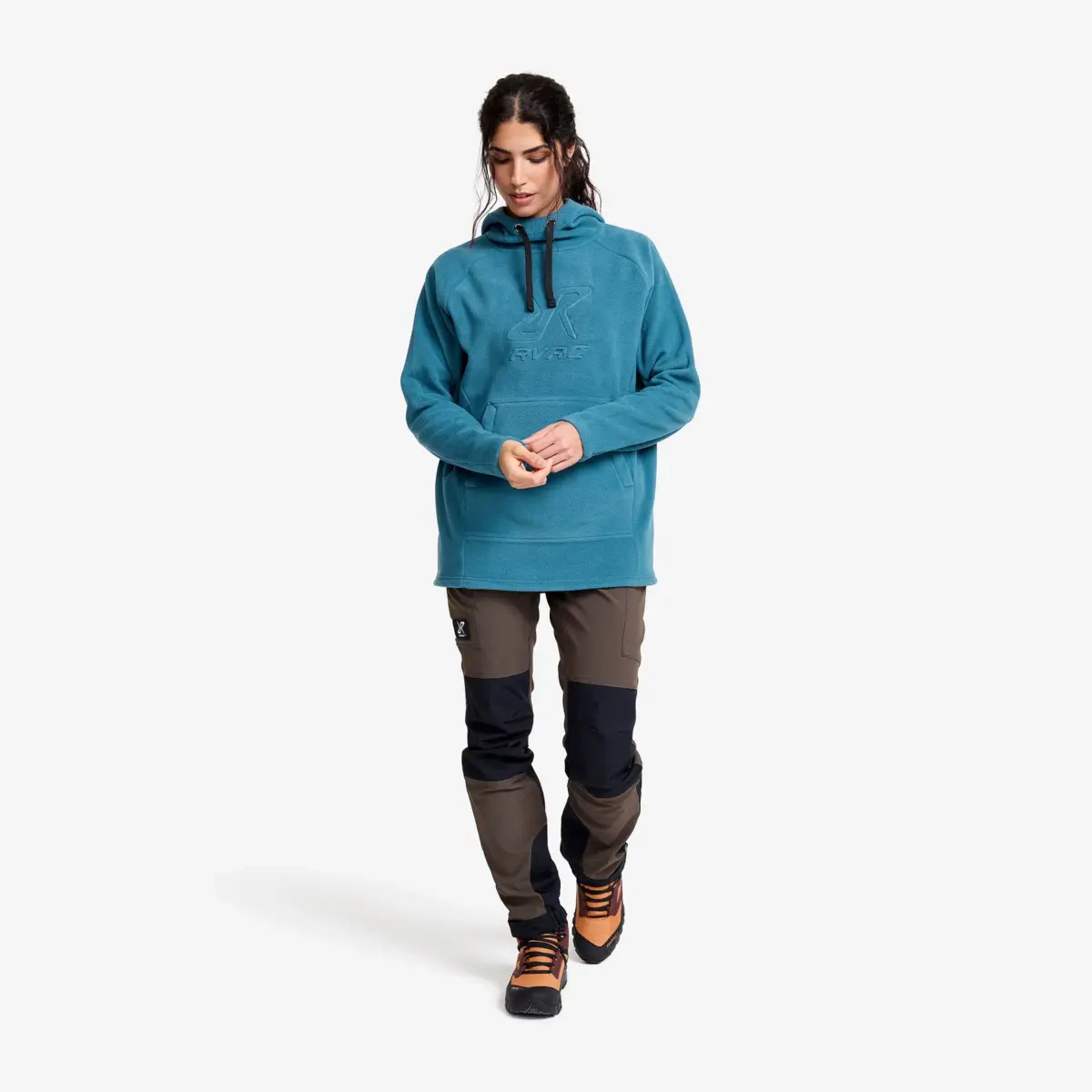 Polar fleece-hoodie  dam blå aska