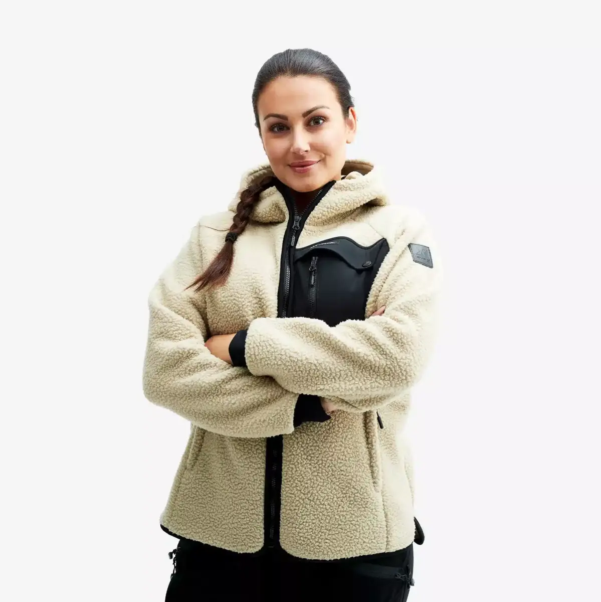 Sherpa Hoodie Women Beige Khaki
