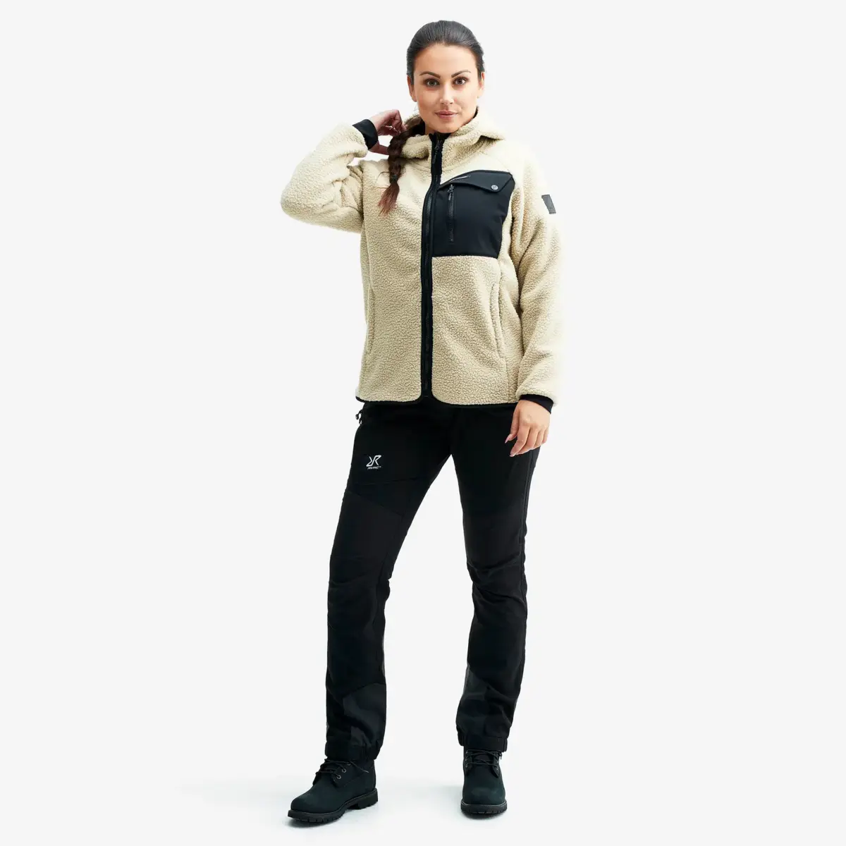 Sherpa Hoodie Women Beige Khaki Sherpa Hoodie Women Beige Khaki