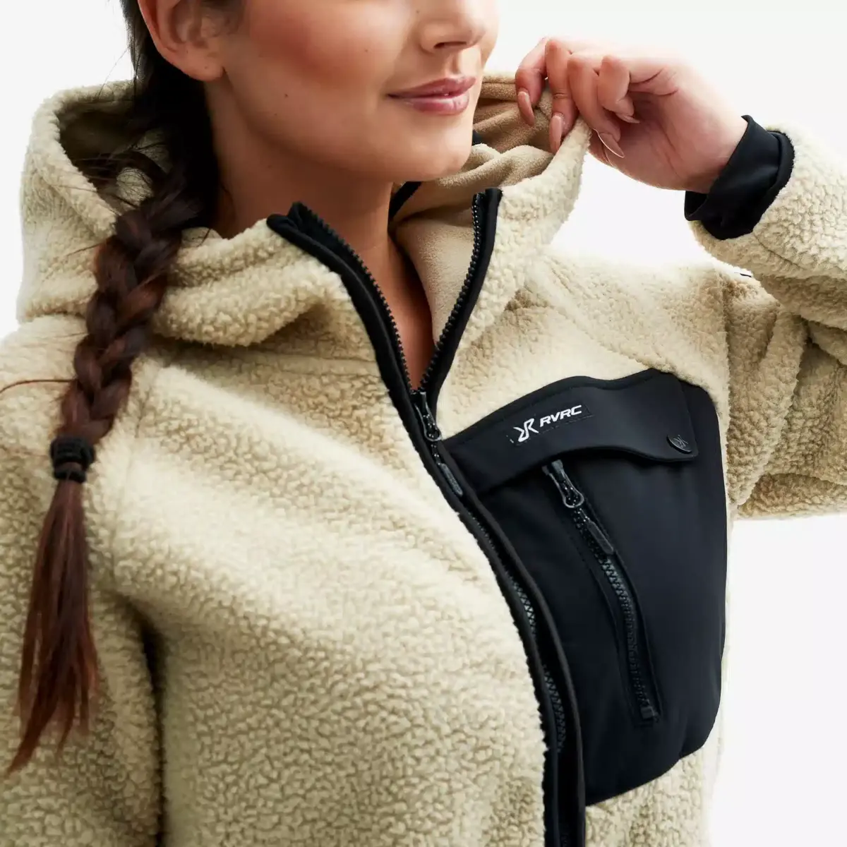 Sherpa Hoodie Women Beige Khaki Sherpa Hoodie Women Beige Khaki